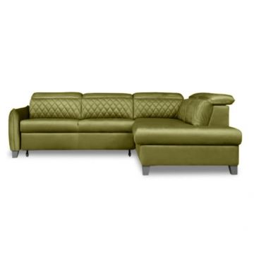 Coltar Extensibil Cu Otoman Dreapta Tiago, 5 Locuri, Tetiere Reglabile, Verde Olive, 255 Cm