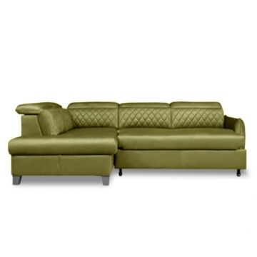 Coltar Extensibil Cu Otoman Stanga Cu Lada Tiago, 5 Locuri, Tetiere Reglabile, Colonial Si Verde Olive, 255 Cm