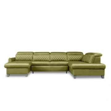 Coltar U Extensibil Tiago, Dreapta, 6 Locuri, Tetiere Reglabile, Verde Olive, 330 Cm