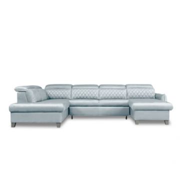 Coltar U Extensibil Tiago, Stanga, 6 Locuri, Tetiere Reglabile, Gri, 330 Cm