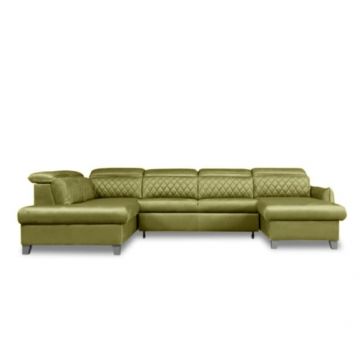 Coltar U Extensibil Tiago, Stanga, 6 Locuri, Tetiere Reglabile, Verde Olive, 330 Cm