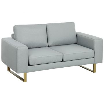 HOMCOM Canapea 2 Locuri, cu Cadru din Lemn Masiv, Piciorușe Metalice, Design Simplu, Hellgrau | Aosom Romania