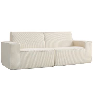 HOMCOM Canapea 3 locuri din catifea cordonată 230 cm, canapea modernă, fără montaj necesar, bej | Aosom Romania