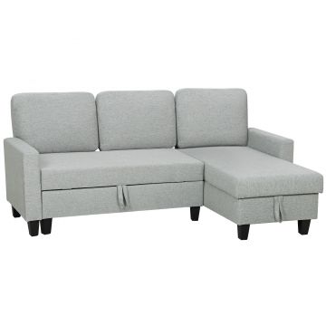 HOMCOM Canapea Extensibilă 3 Locuri cu Spațiu de Depozitare, 197x129x85 cm, Gri și Negru | Aosom Romania