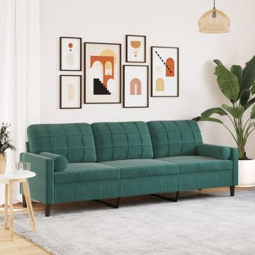 vidaXL Canapea cu 3 locuri cu pernuțe, verde închis, 210 cm, catifea