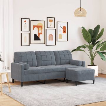 vidaXL Canapea cu 3 locuri și taburet, gri închis, 180 cm, catifea