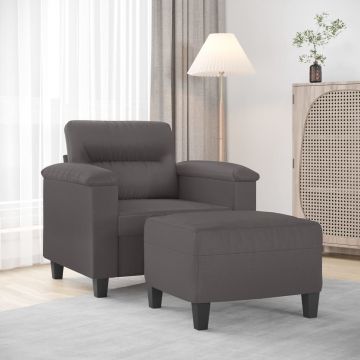 vidaXL Fotoliu canapea cu taburet, gri, 60 cm, piele ecologică