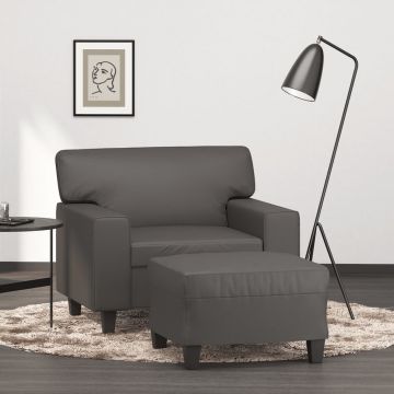 vidaXL Fotoliu canapea cu taburet, gri, 60 cm, piele ecologică