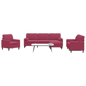 vidaXL Set canapea cu perne/rulouri, 4 piese, roșu vin, catifea