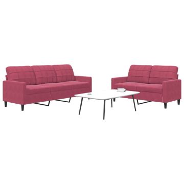 vidaXL Set canapele cu perne, 2 piese, roșu vin, catifea