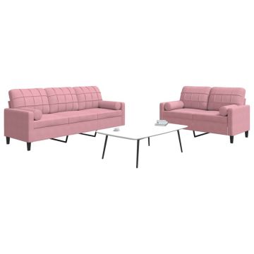 vidaXL Set canapele cu perne/rulouri, 2 piese, roz, catifea