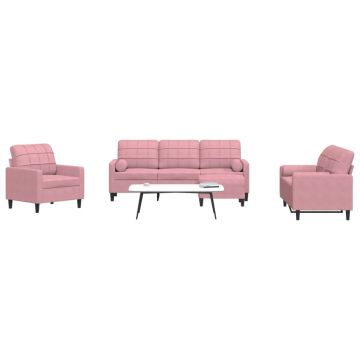 vidaXL Set canapele cu perne/rulouri, 4 piese, roz, catifea