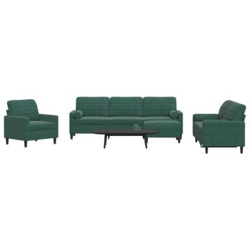 vidaXL Set canapele cu perne/rulouri, 4 piese, verde închis, catifea