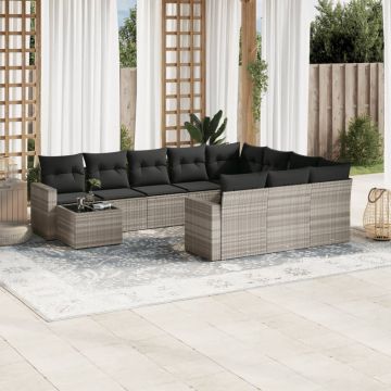vidaXL Set canapele de grădină cu perne, 11 piese, gri, poliratan