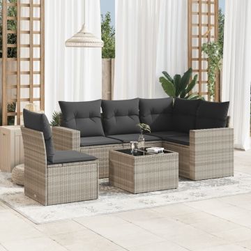 vidaXL Set canapele de grădină cu perne, 6 piese gri deschis poliratan