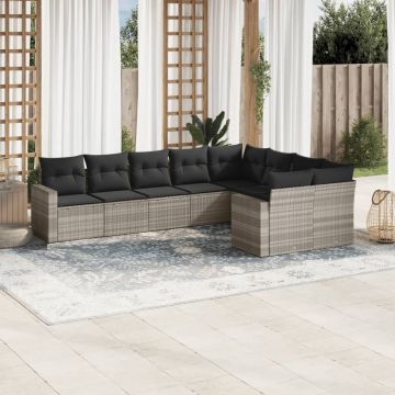 vidaXL Set canapele de grădină cu perne, 9 piese gri deschis poliratan