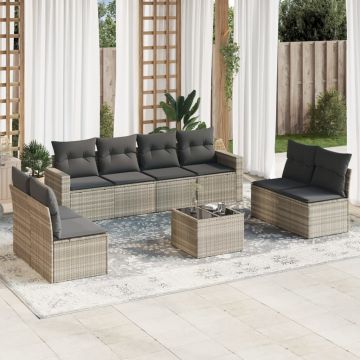 vidaXL Set canapele de grădină cu perne, 9 piese gri deschis poliratan