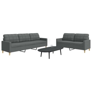 vidaXL Set de canapele, 2 piese, gri închis, material textil