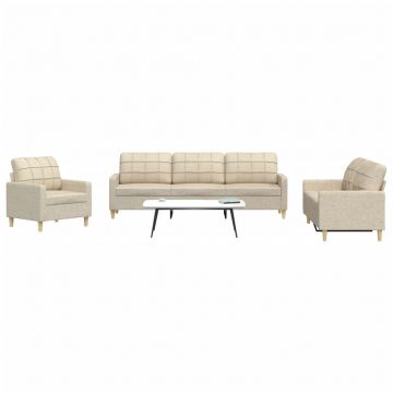 vidaXL Set de canapele, 3 piese, crem, material