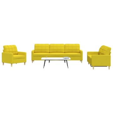 vidaXL Set de canapele, 3 piese, galben deschis, textil