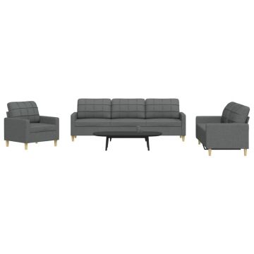 vidaXL Set de canapele, 3 piese, gri închis, textil