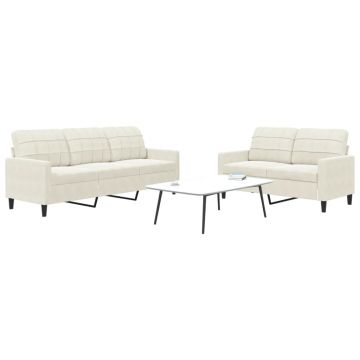 vidaXL Set de canapele cu perne, 2 piese, crem, catifea