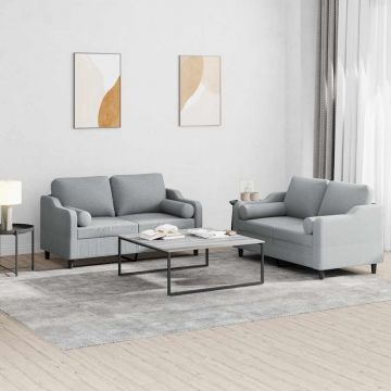 vidaXL Set de canapele cu perne, 2 piese, gri deschis, material textil