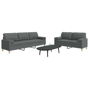 vidaXL Set de canapele cu perne, 2 piese, gri închis, material textil