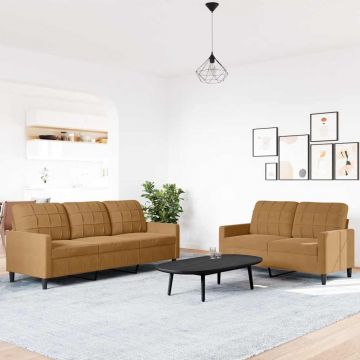 vidaXL Set de canapele cu perne, 2 piese, maro, catifea