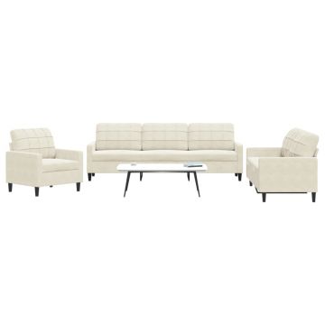 vidaXL Set de canapele cu perne, 3 piese, crem, catifea