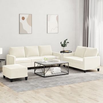 vidaXL Set de canapele cu perne, 3 piese, crem, catifea