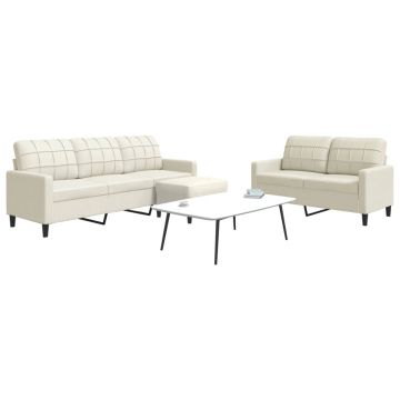 vidaXL Set de canapele cu perne, 3 piese, crem, catifea