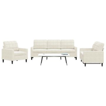 vidaXL Set de canapele cu perne, 3 piese, crem, catifea