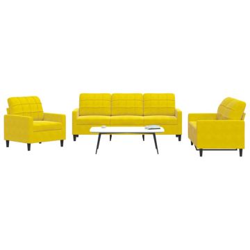 vidaXL Set de canapele cu perne, 3 piese, galben, catifea