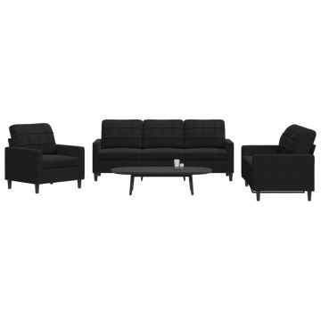 vidaXL Set de canapele cu perne, 3 piese, negru, catifea