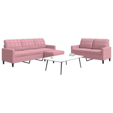 vidaXL Set de canapele cu perne, 3 piese, roz, catifea