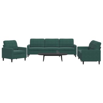 vidaXL Set de canapele cu perne, 3 piese, verde închis, catifea