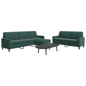 vidaXL Set de canapele cu perne, 3 piese, verde închis, catifea