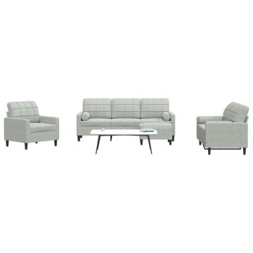 vidaXL Set de canapele cu perne, 4 piese, gri deschis, catifea