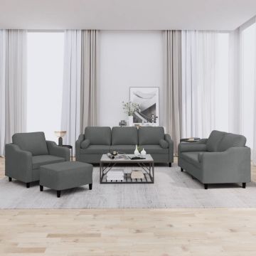 vidaXL Set de canapele cu perne, 4 piese, gri închis, material textil