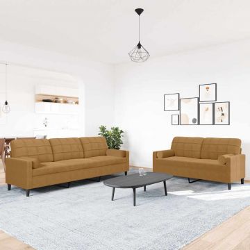 vidaXL Set de canapele cu perne/rulouri, 2 piese, maro, catifea