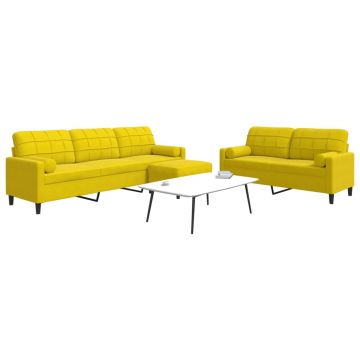 vidaXL Set de canapele cu perne/rulouri, 3 piese, galben, catifea
