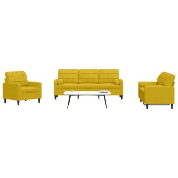 vidaXL Set de canapele cu perne/rulouri, 3 piese, galben, catifea