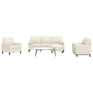 vidaXL Set de canapele cu perne/rulouri, 4 piese, crem, catifea