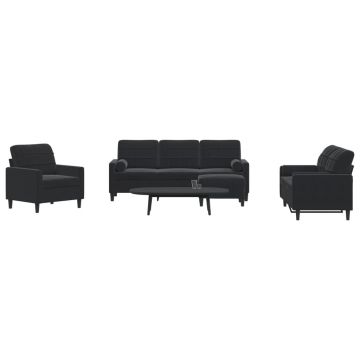 vidaXL Set de canapele cu perne/rulouri, 4 piese, negru, catifea