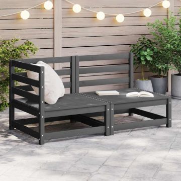 vidaXL Set mobilier de grădină, 2 piese, gri, lemn masiv de pin