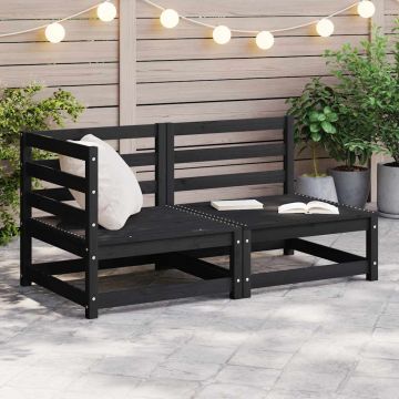 vidaXL Set mobilier de grădină, 2 piese, negru, lemn masiv de pin