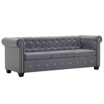 vidaXL Canapea Chesterfield cu 3 locuri, catifea, 199x75x72 cm, gri