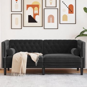 vidaXL Canapea Chesterfield cu pernuțe/2 locuri, negru, catifea