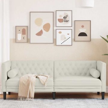 vidaXL Canapea Chesterfield cu pernuțe/3 locuri, crem, catifea